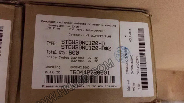 ST TO-247-3 | STGW30NC120HD：N溝道1200 V、30 A超快PowerMESH IGBT